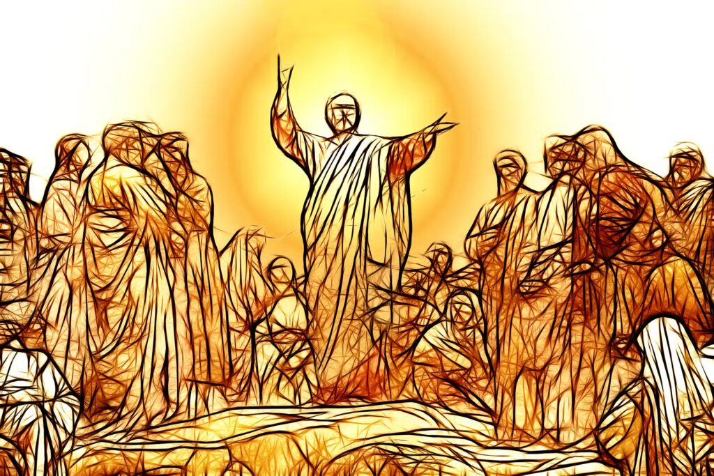Illustration of Jesus preaching to the peoples.