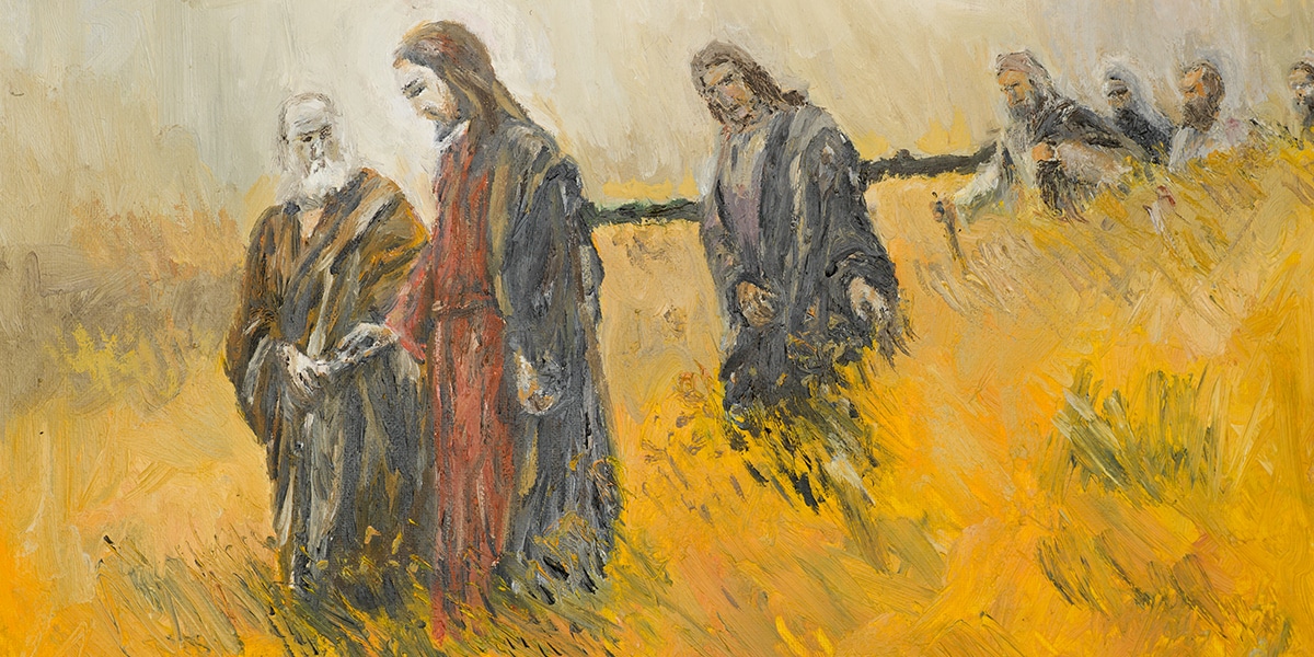 Jesus walking with his disciples