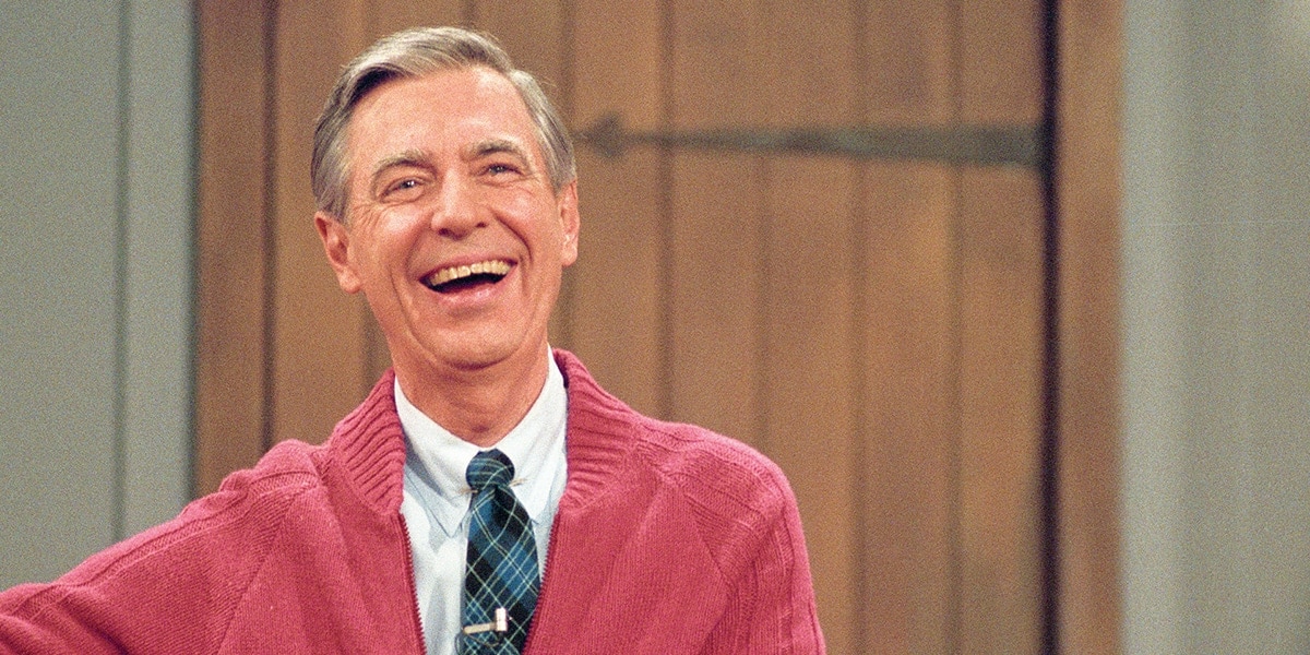Mister Rogers smiling on set