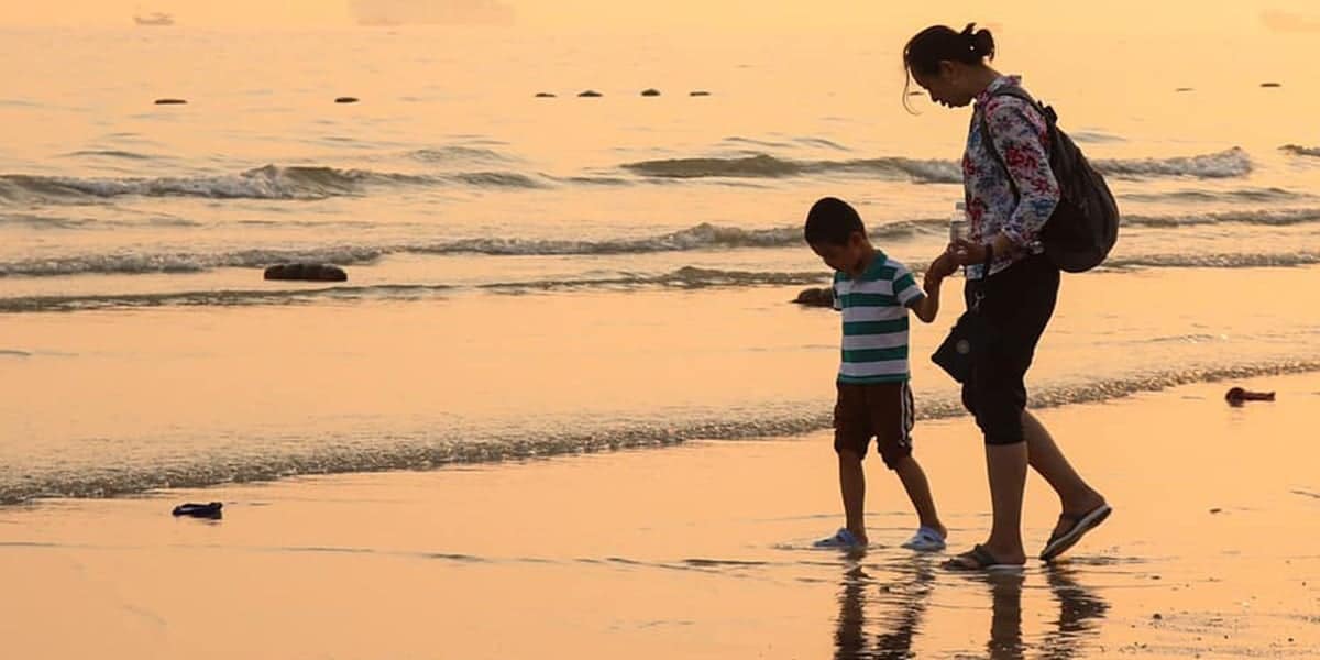 Mother and son at the beach