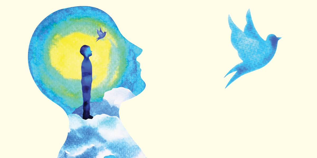 Dove flying near a human head