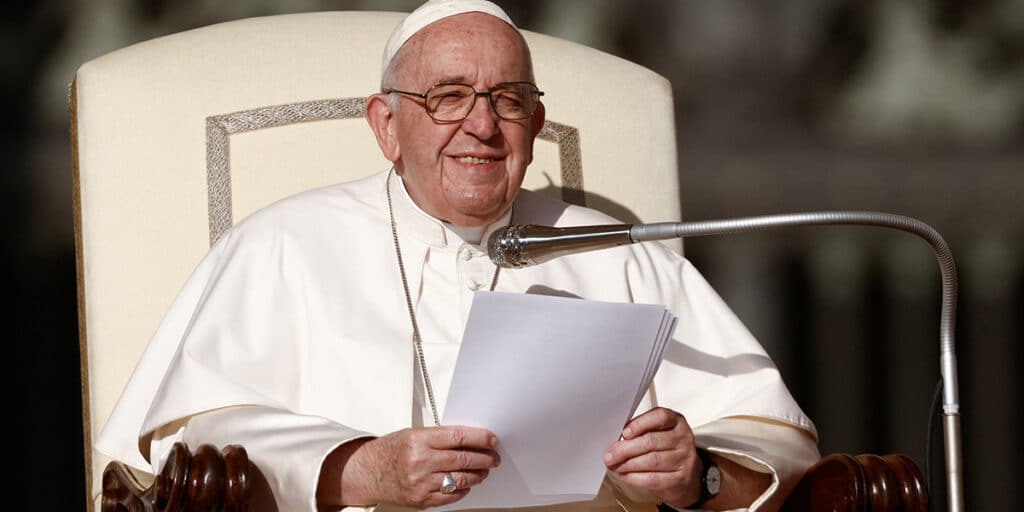 Pope Francis giving a speech.