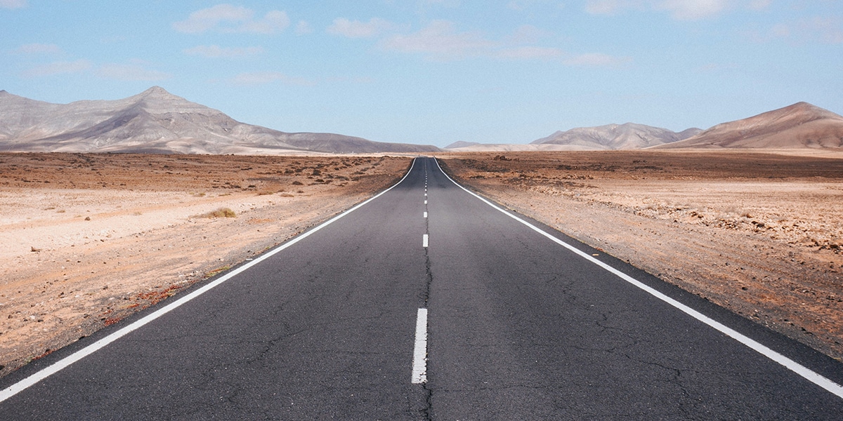 empty desert road on Route 66