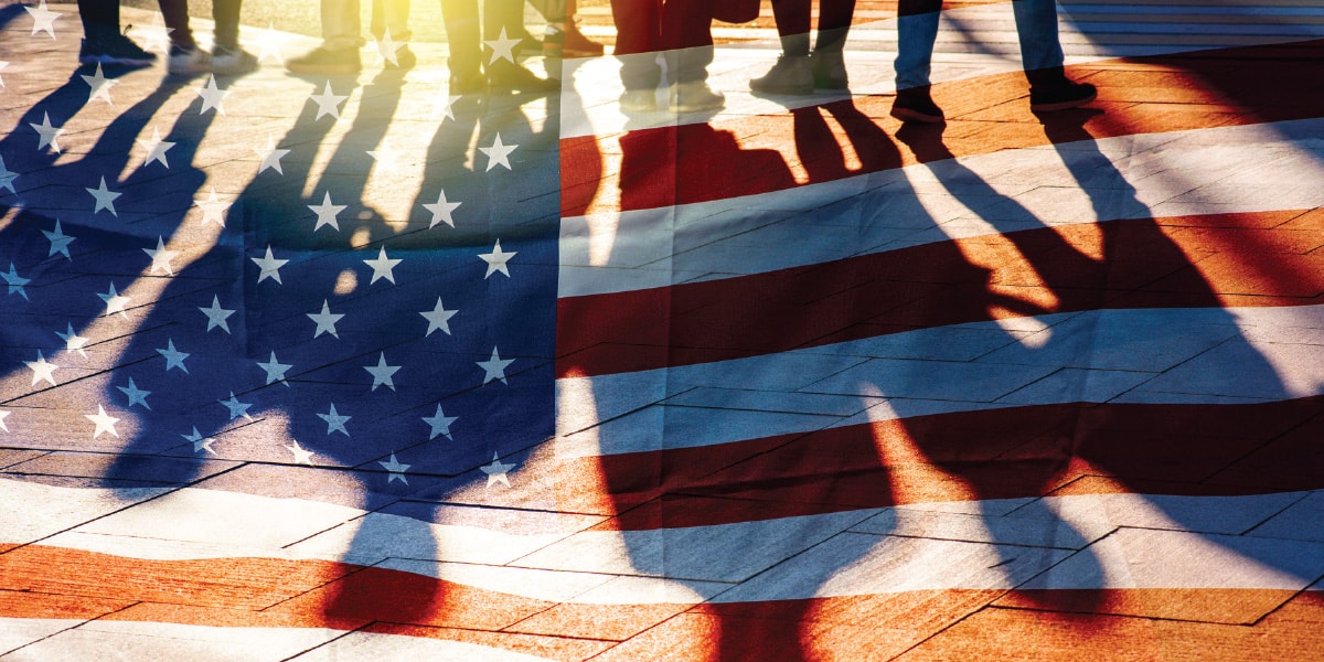 Shadows over an American flag