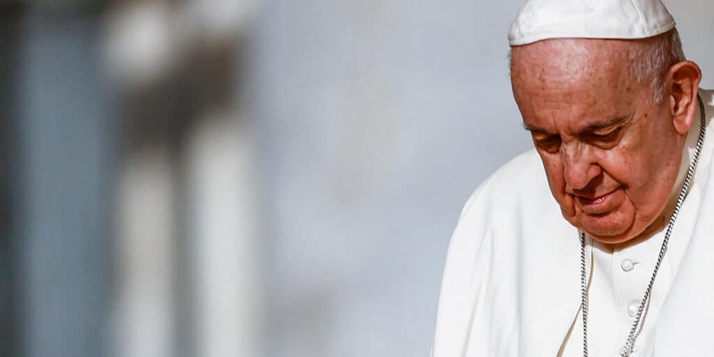 Pope Francis deep in prayer.