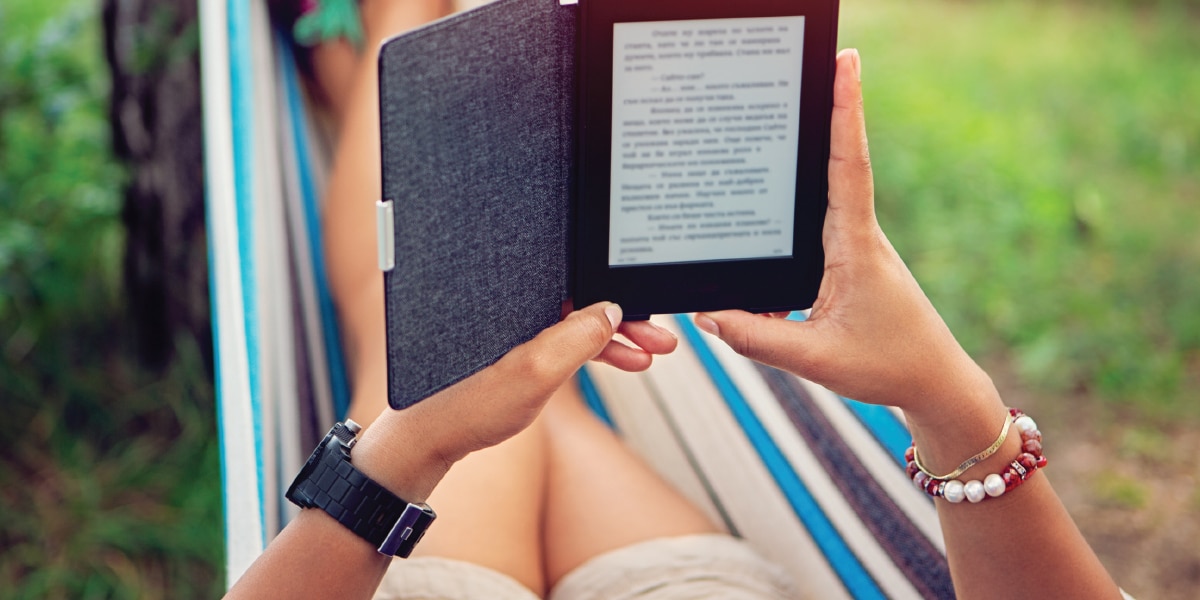 Woman reading on a tablet