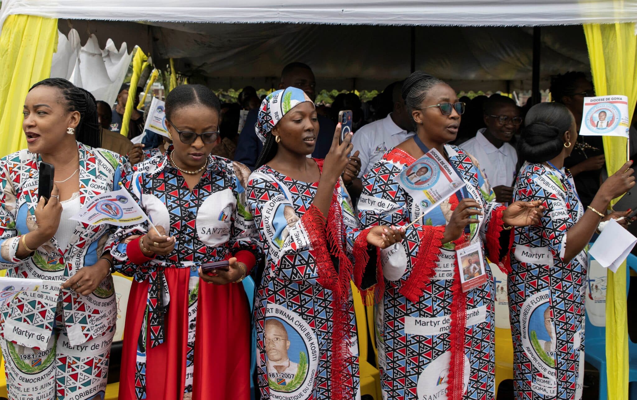 Women attend Mass in Goma, Congo, July 8, 2025, following the June 15 Vatican beatification of Floribert Bwana Chui Bin Kositi. Blessed Kositi, a 26-year-old layman from Congo, was a member of the Congolese branch of the Community of Sant'Egidio, which called him "a martyr of corruption." Kidnapped July 7, 2007, after refusing a bribe, his body was discovered two days later with evident signs of torture. Blessed Kositi's remains were transferred from a public cemetery to a cathedral in Congo's eastern city of Goma during a special Mass. (OSV News photo/Arlette Bashizi, Reuters)