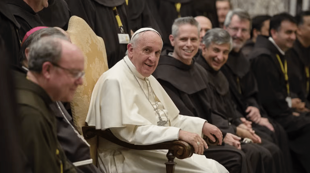 Pope Francis meets with US friars in Rome.